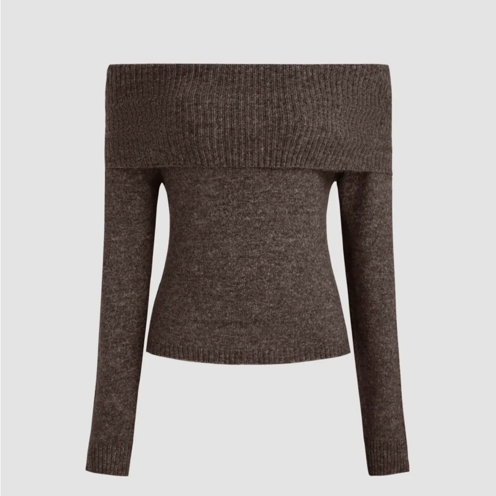 Cider Off-Shoulder Dark Brown Sweater